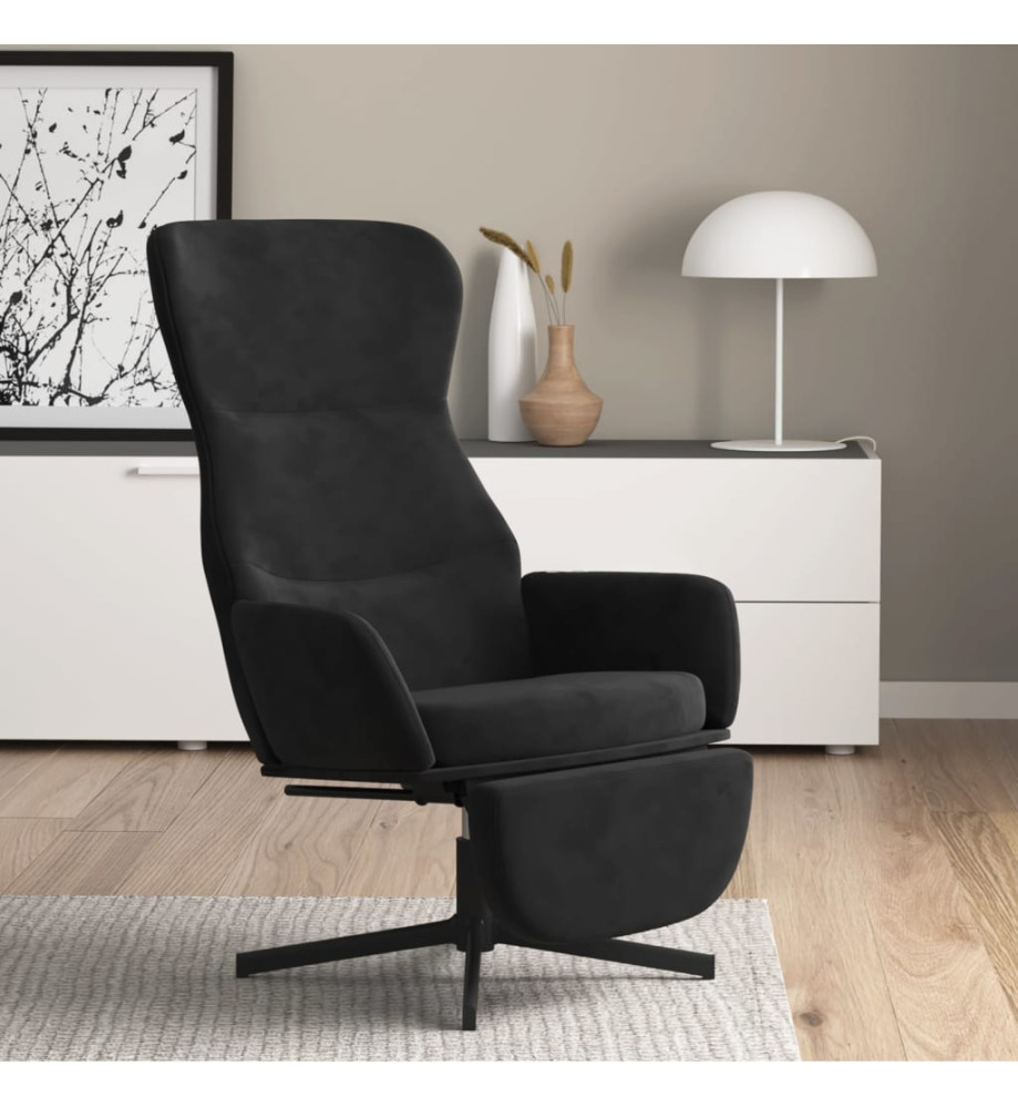 Chaise de relaxation avec repose-pied Noir Velours