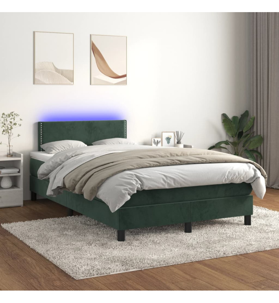 Sommier tapissier matelas et LED Vert foncé 120x200 cm Velours Sommier tapissier matelas et LED Vert foncé 120x200 cm Velours
