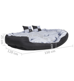 Coussin réversible lavable pour chien Gris et noir 150x120x25cm