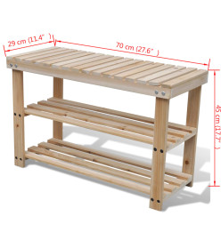 Étagère à chaussures 2 en 1 et dessus banc Bois de sapin massif