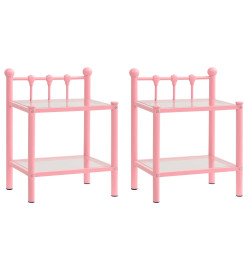 Tables de chevet 2 pcs Rose et transparent Métal et verre