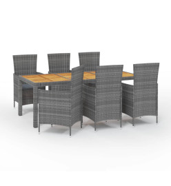 Salon de jardin 7 pcs avec coussins Résine tressée Gris