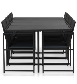 Mobilier à dîner de jardin 9pcs et coussins Résine tressée Noir