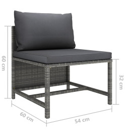 Salon de jardin 3 pcs avec coussins Gris Résine tressée