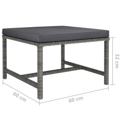 Salon de jardin 3 pcs avec coussins Gris Résine tressée