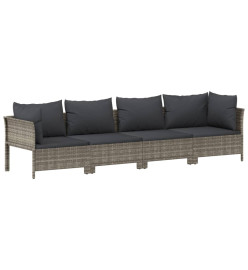 Salon de jardin 4 pcs avec coussins Gris Résine tressée