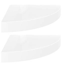 Étagères d'angle flottantes 2pcs blanc brillant 25x25x3,8cm MDF