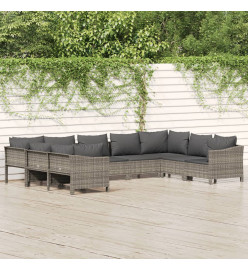 Salon de jardin 9 pcs avec coussins Gris Résine tressée