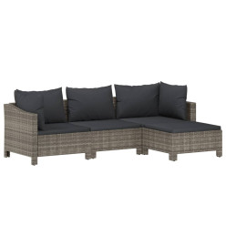 Salon de jardin 4 pcs avec coussins Gris Résine tressée