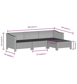 Salon de jardin 4 pcs avec coussins Gris Résine tressée