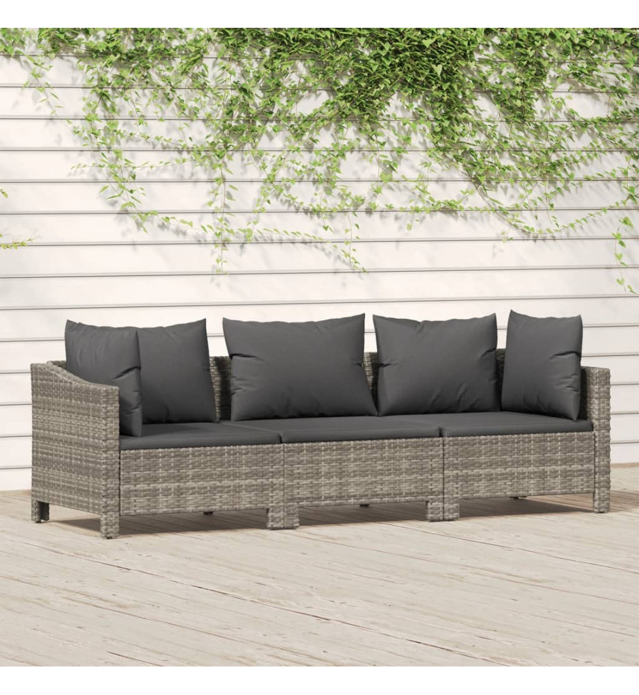 Salon de jardin 3 pcs avec coussins Gris Résine tressée Salon de jardin 3 pcs avec coussins Gris Résine tressée