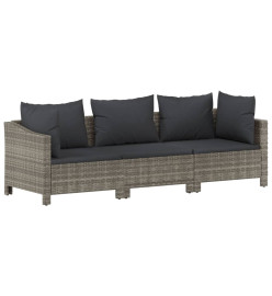 Salon de jardin 3 pcs avec coussins Gris Résine tressée