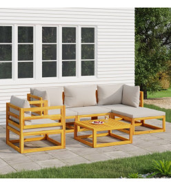 Salon de jardin 6 pcs avec coussins gris clair bois massif