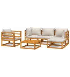 Salon de jardin 6 pcs avec coussins gris clair bois massif