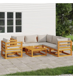 Salon de jardin 7 pcs avec coussins gris clair bois massif