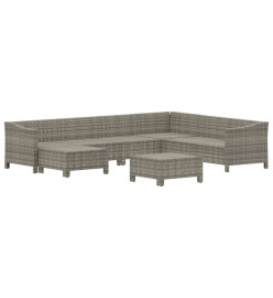 Salon de jardin 8 pcs avec coussins Gris Résine tressée