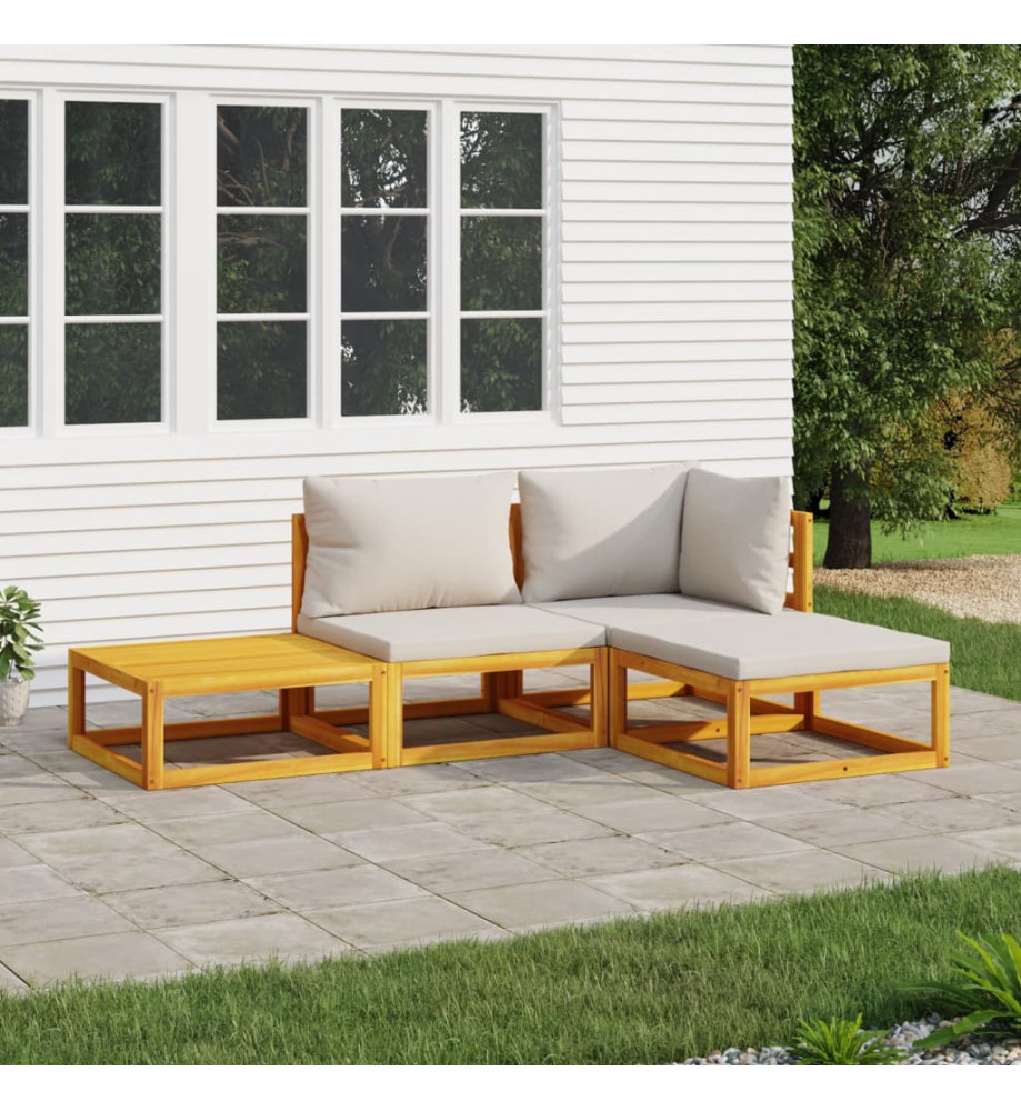 Salon de jardin 4 pcs avec coussins gris clair bois massif Salon de jardin 4 pcs avec coussins gris clair bois massif