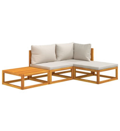 Salon de jardin 4 pcs avec coussins gris clair bois massif