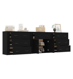 Buffets 3 pcs noir bois d'ingénierie