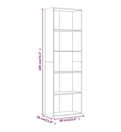 Bibliothèque 5 niveaux Chêne fumé 60x30x189cm Bois d'ingénierie