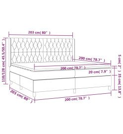 Sommier tapissier et matelas et LED Crème 200x200 cm Tissu