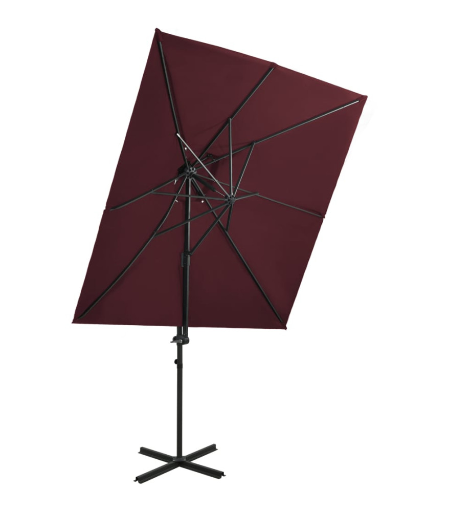 Parasol déporté à double toit Rouge bordeaux 250x250 cm