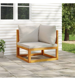 Canapé d'angle sectionnel avec coussins gris clair bois acacia