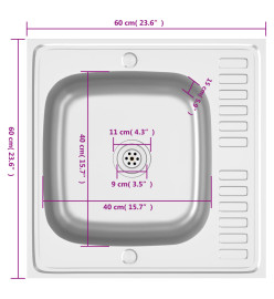 Jeu d'évier de cuisine et égouttoir argenté 600x600x155 mm inox