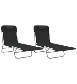 Chaises longues pliables 2 pcs noir textilène et acier
