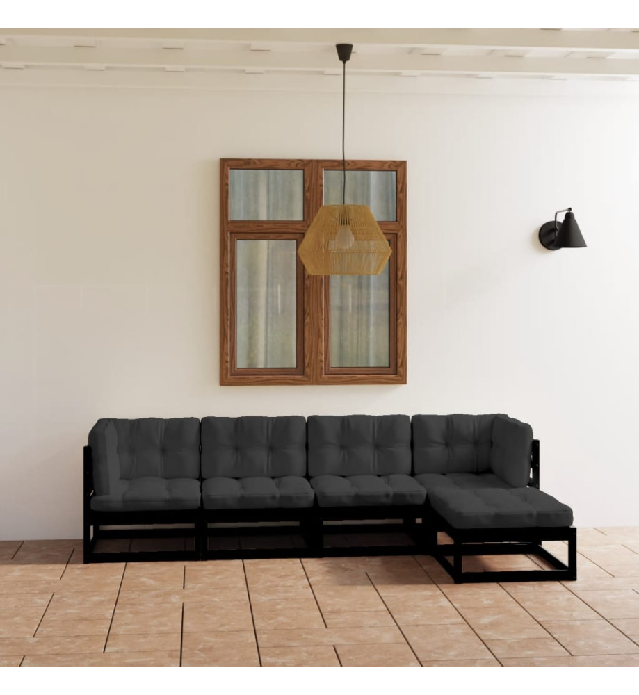 Salon de jardin 5 pcs avec coussins Bois de pin massif Salon de jardin 5 pcs avec coussins Bois de pin massif