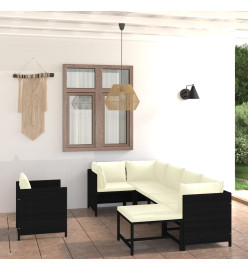 Salon de jardin 7 pcs avec coussins Résine tressée Noir
