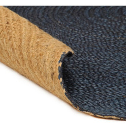 Tapis tressé réversible Bleu marine et naturel 120 cm Jute Rond