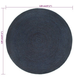 Tapis tressé réversible Bleu marine et naturel 120 cm Jute Rond