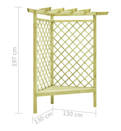 Pergola d'angle avec siège 130x130x197 cm Pin imprégné