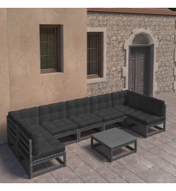 Salon de jardin 8 pcs avec coussins Noir Bois de pin massif