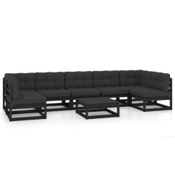 Salon de jardin 8 pcs avec coussins Noir Bois de pin massif