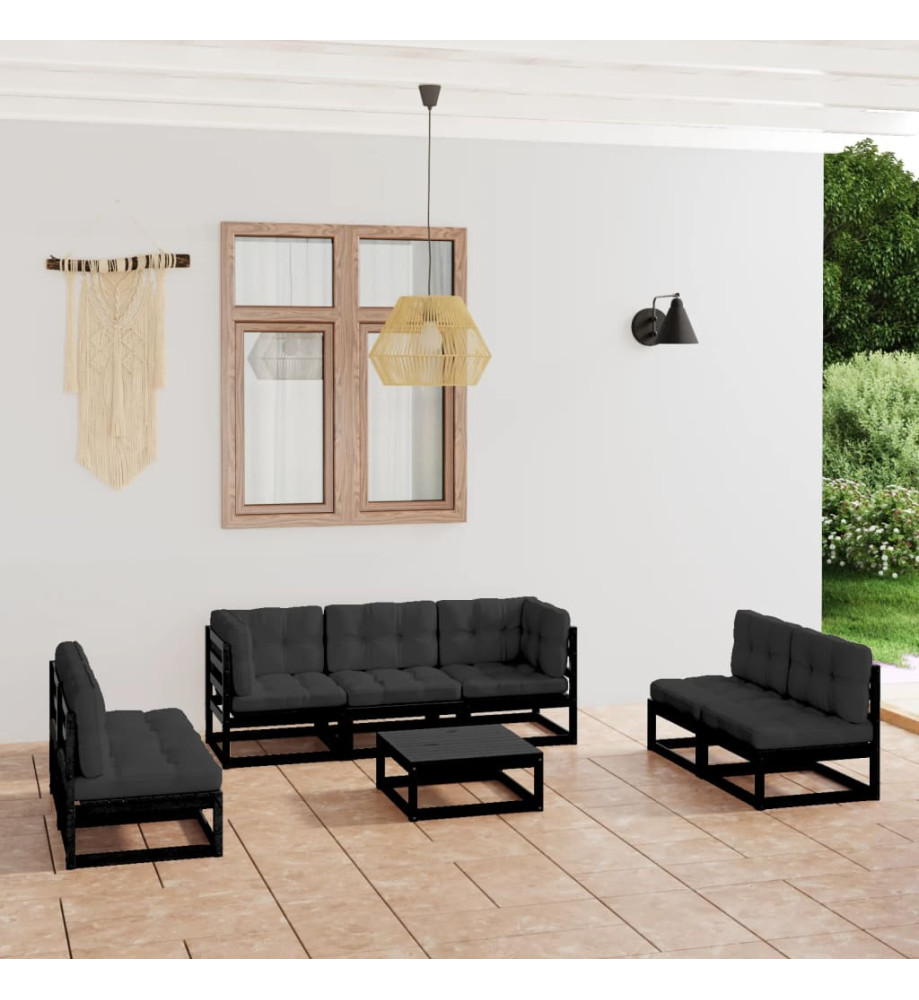 Salon de jardin 8 pcs avec coussins Bois de pin massif Salon de jardin 8 pcs avec coussins Bois de pin massif