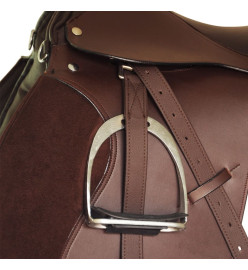 Set de selle équitation 17,5" en cuir véritable 12 cm 5 en 1 brun