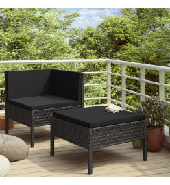 Salon de jardin 2 pcs avec coussins Résine tressée Noir