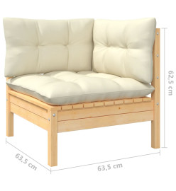 Salon de jardin 10 pcs avec coussins crème Bois de pin massif