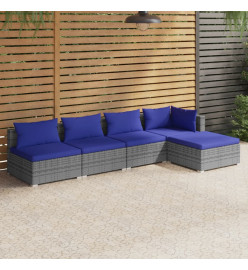 Salon de jardin 5 pcs avec coussins résine tressée gris