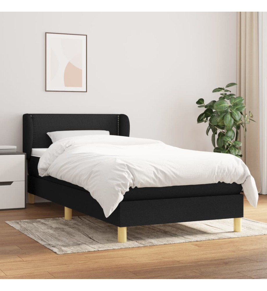 Lit à sommier tapissier avec matelas Noir 90x200 cm Tissu Lit à sommier tapissier avec matelas Noir 90x200 cm Tissu