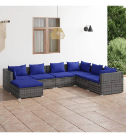 Salon de jardin 7 pcs avec coussins résine tressée gris