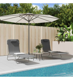 Chaises longues pliables 2 pcs gris textilène et acier