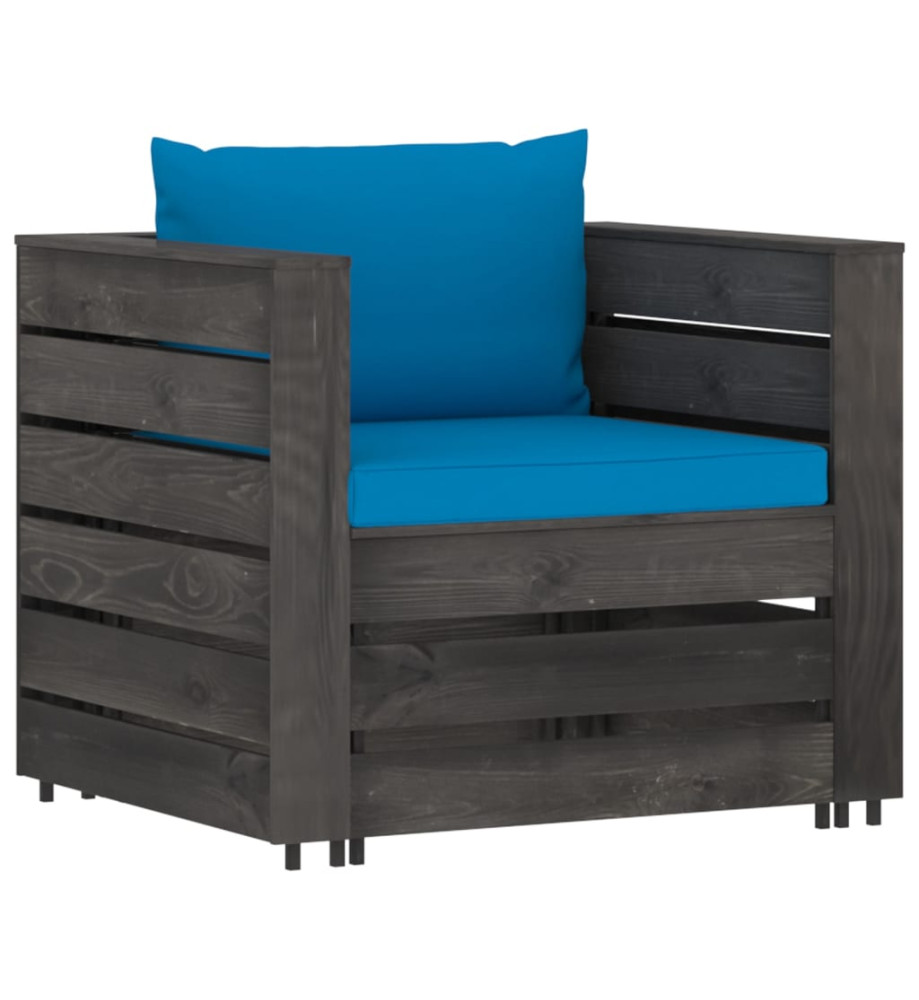 Salon de jardin 6 pcs avec coussins Bois imprégné de gris Salon de jardin 6 pcs avec coussins Bois imprégné de gris