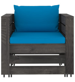 Salon de jardin 6 pcs avec coussins Bois imprégné de gris