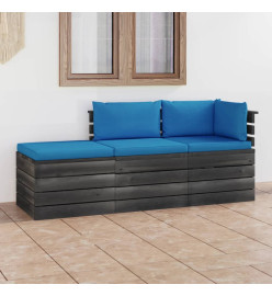 Salon palette de jardin 3 pcs avec coussins Bois de pin massif