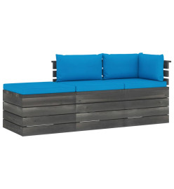 Salon palette de jardin 3 pcs avec coussins Bois de pin massif