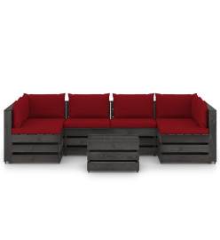 Salon de jardin 7 pcs avec coussins Bois imprégné de gris