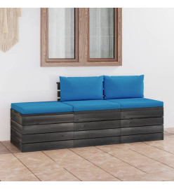 Salon palette de jardin 3 pcs avec coussins Bois de pin massif